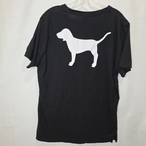 Victorias Secret Pink Black T Shirt White Dog Logo Pocket Womens L Short Sleeve